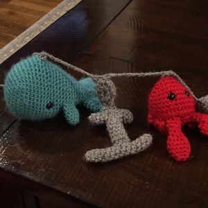 Hand Knit baby car seat toys